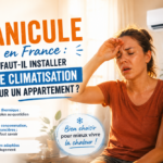 Climatisation pour un appartement installée dans un salon moderne pendant un épisode de canicule en France.