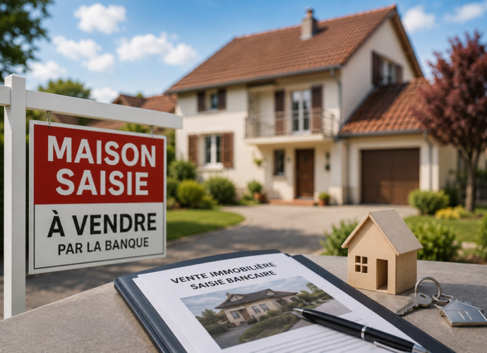 Maison saisie par la banque à vendre près de Mulhouse, façade d'une maison disponible à la vente après une procédure de saisie.