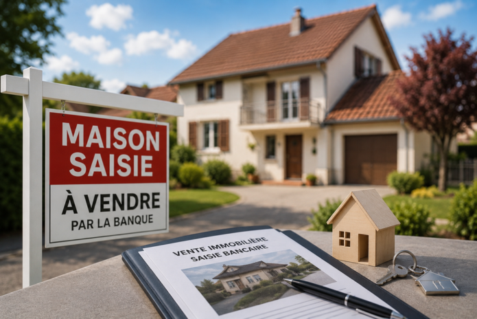 Maison saisie par la banque à vendre près de Mulhouse, façade d'une maison disponible à la vente après une procédure de saisie.